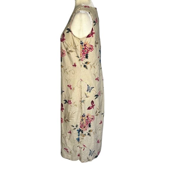 Vintage Floral Linen Shift Dress Sleeveless Butterfly Spring Fairy Feminine - Picture 5 of 10